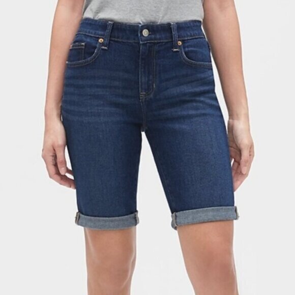 GAP DENIM 9" Denim Bermuda Shorts Dark Wash Indigo Blue Jean Shorts 14 / 32 32" - Picture 1 of 16